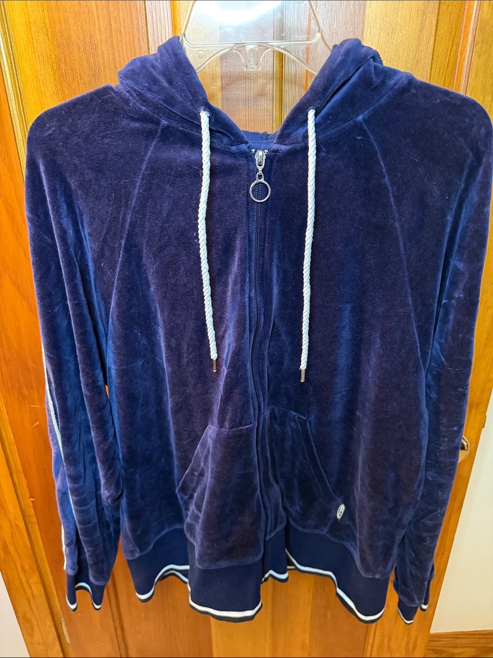 New York Laundry Velour Zip Hooded Jacket - Navy